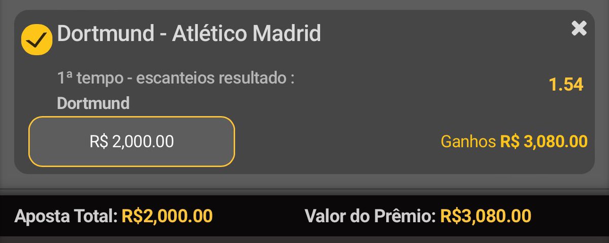 Vamos fazer a diária aqui! 🔥

Dortmund mais cantos HT! ⛳️

📈 Dortmund teve mais cantos em 57% dos jogos em casa nessa edição enquanto o Madrid só teve mais cantos que o adversário fora de casa em 27% das atuações.

Madrid não precisa do resultado, deve jogar com o bloco baixo!