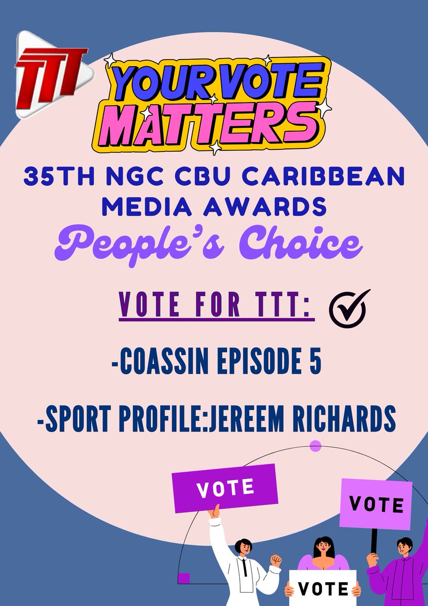 Vote for TTT Limited's nominations for the 35th NGC CBU Caribbean Media Awards-People's Choice Award—and help us shine brighter! Click the link to vote: caribroadcastunion.org/cbu-events/vot…