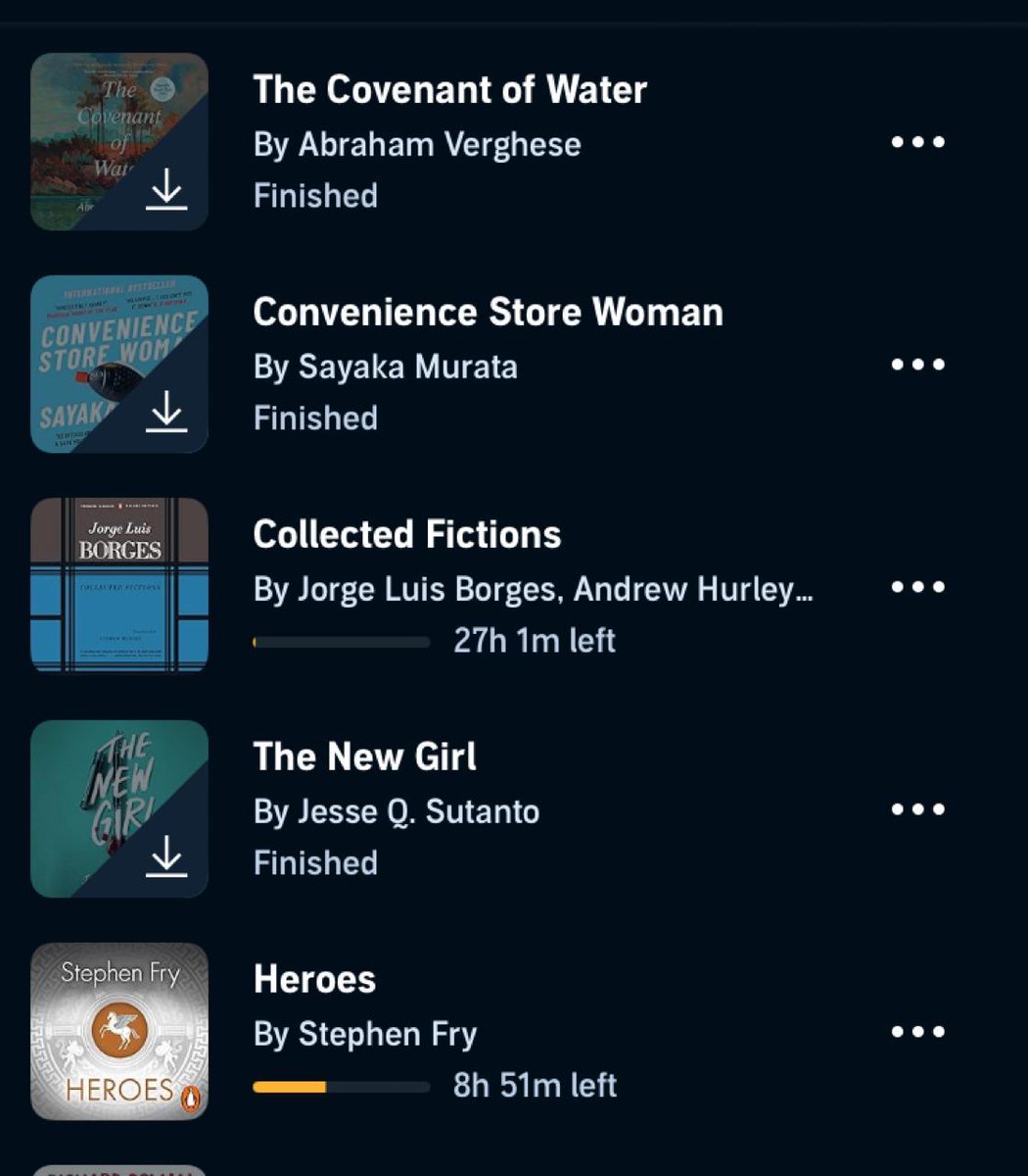 Three @Audible audiobooks that I finished this week - the much-lauded saga #TheCovenantOfWater by Abraham Verghese which I have been savoring for the better part of a year, and two shorter novels - #ConvenienceStoreWoman by Sayaka Murata and #TheNewGirl by Jesse Q. Sutanto 🧵