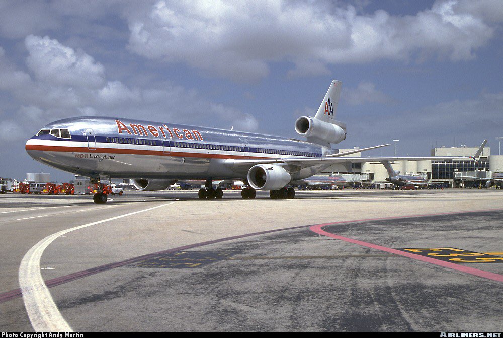 An American Airlines MD-11 seen here in this photo at Miami Airport in April 1994 #avgeeks 📷- Andy Martin
