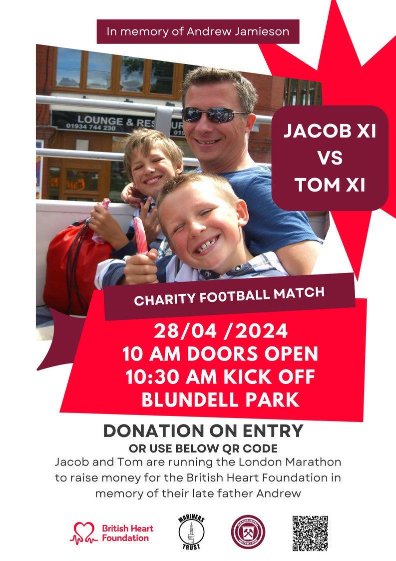 WAR OF THE JAMOS‼️ In association with @MarinersTrust, we are delighted to announce a charity match at Blundell Park NEXT SUNDAY! This match is being held in memory of Andrew Jamieson who sadly passed away 10 years ago this May. Please see the below poster for the details⬇️