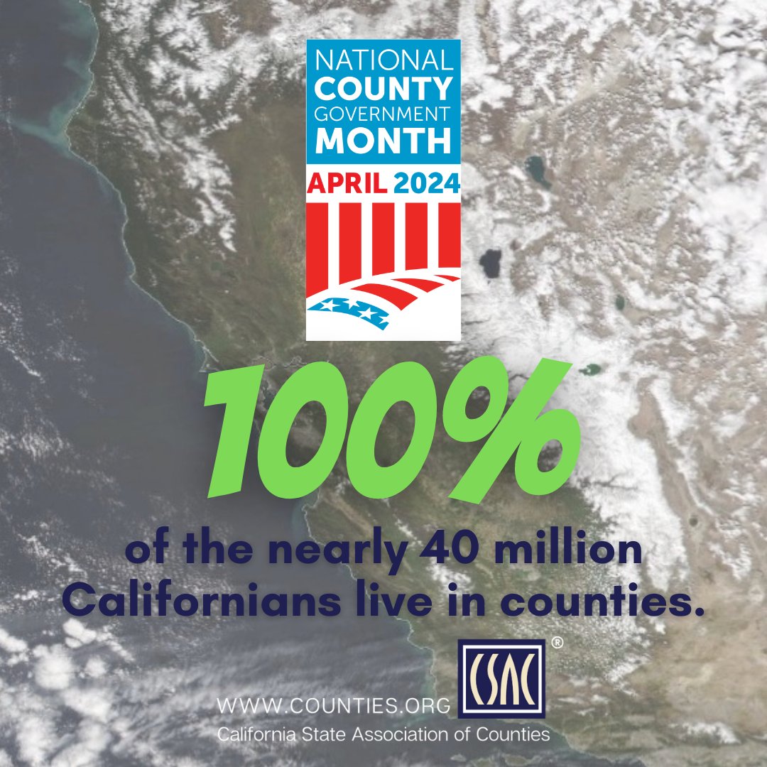 #DYK: 100% of the nearly 40 million people who live in California reside in a county? There are 58 counties in the Golden State. #CACounties are on the frontlines, providing vital services for 𝐞𝐯𝐞𝐫𝐲 𝐬𝐢𝐧𝐠𝐥𝐞 𝐜𝐨𝐦𝐦𝐮𝐧𝐢𝐭𝐲. #NCGM #CountyGovernment