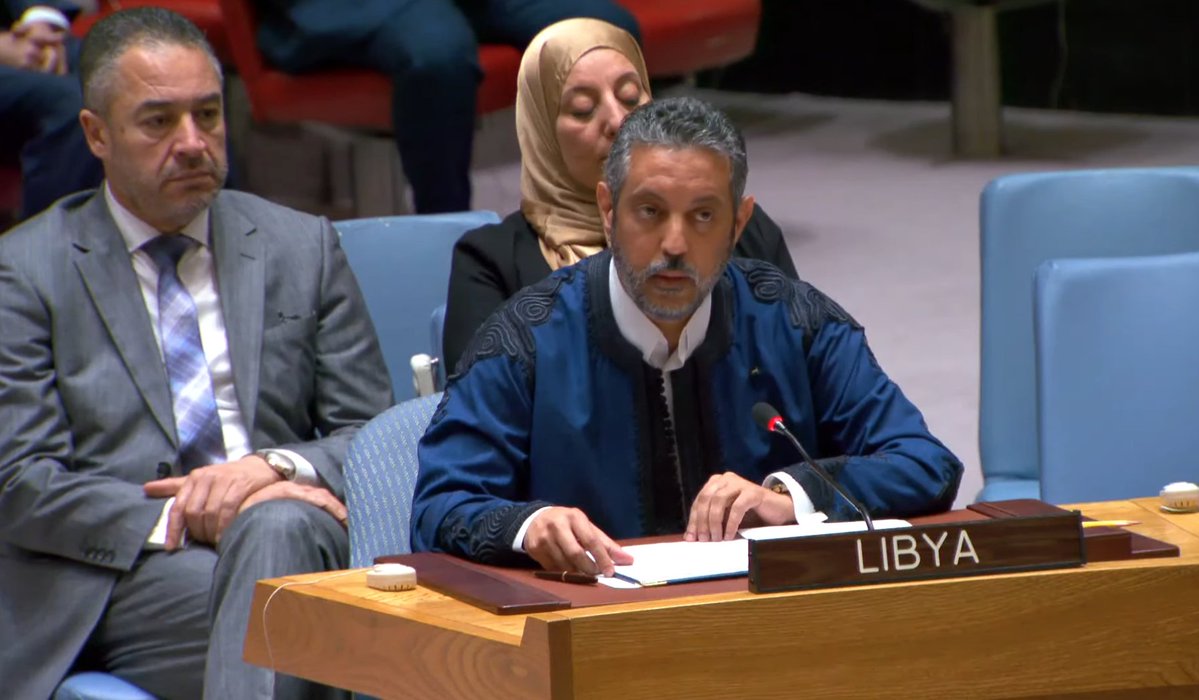 Libya's Permanent Representative to the UN calls for removal of Chapter VII measures on #Libya, describes Security Council resolutions as impotent and pointless if Israel is not bound them. #ليبيا