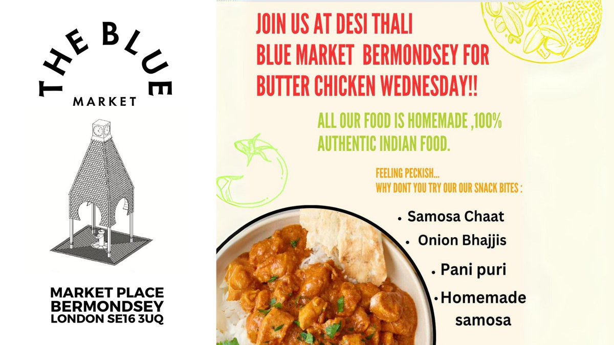 Have you tried the Butter Chicken Indian dish from our trader Desi Thali? Wednesday is the day your lunch break gets tastier. Desi Thali Indian Corner, stall on Wednesday, Thursday and Friday. Market Place, Bermondsey, London SE16 Please share thebluemarket.co.uk/traders