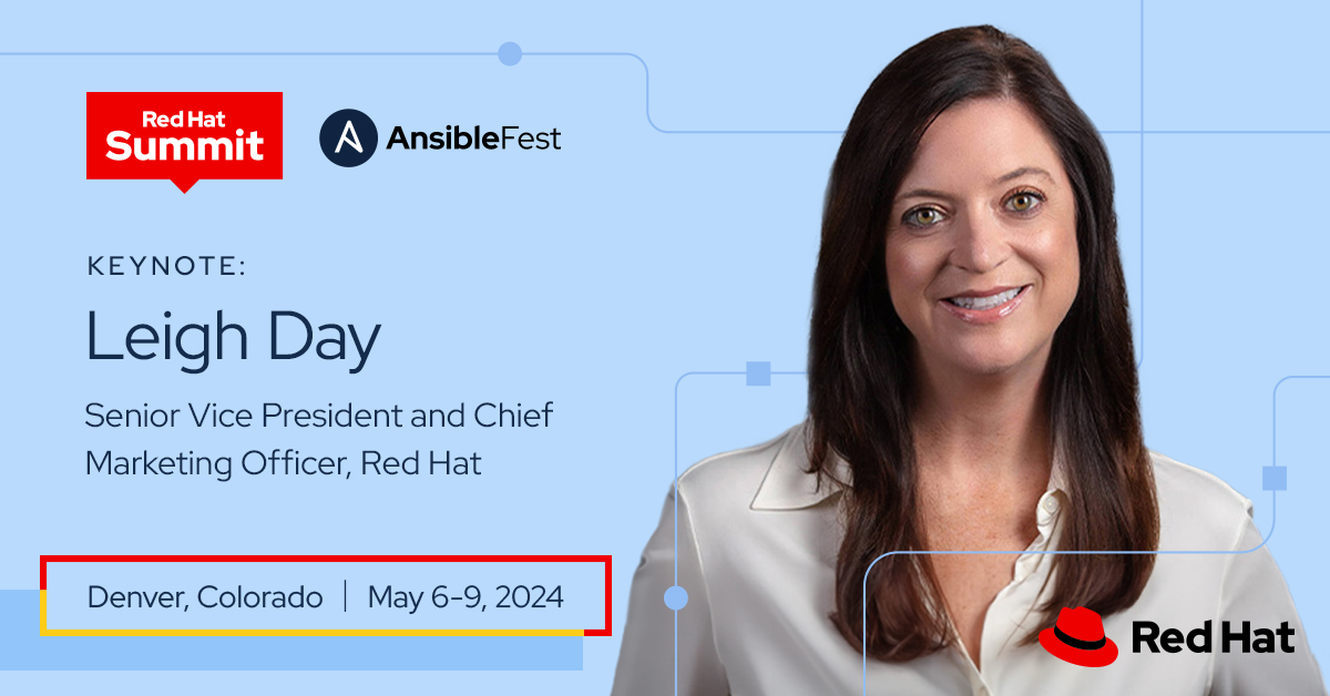Join @leighday at Red Hat Summit, and unlock a new perspective on current and future #technology during her keynote speech: red.ht/49lf3uV #RHSummit