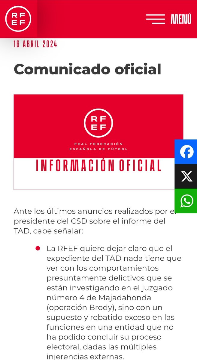 Solicitud URGENTE de retirada de comunicado de la RFEF <a href="/rfef/">RFEF</a> 

Estimados Sres de la RFEF, en la persona del presidente de la Junta Gestora Rafael del Amo, acaban de emitir un comunicado para cargar contra el Consejo Superior de Deportes <a href="/deportegob/">CSD</a> y el Tribunal Administrativo
