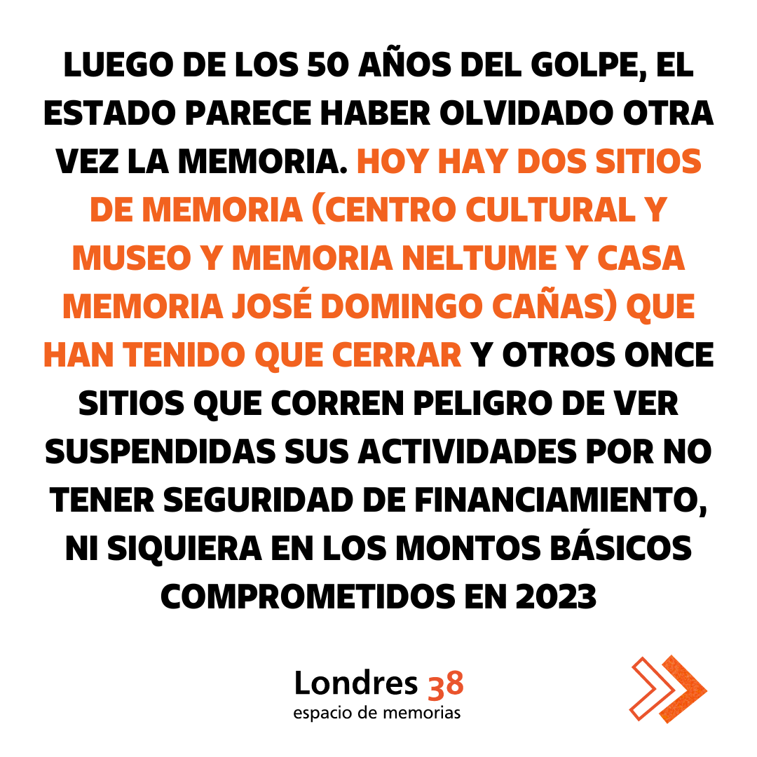 🟠Declaración de Londres 38 ante el desfinanciamiento de los sitios de memoria - @casa_memoria @AFDDChile @AliciaLiraM @villa_grimaldi @cnashr londres38.cl/1937/w3-articl…