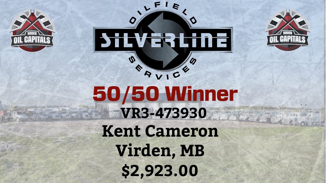 💵💰💵Silverline Oilfield Services 50/50 Winner was Kent Cameron!💵💰💵

Congratulations Kent!

The Virden Oil Capitals would like to thank everyone who purchased tickets this season in support of the Oil Caps! It is greatly appreciated!

Until next season….