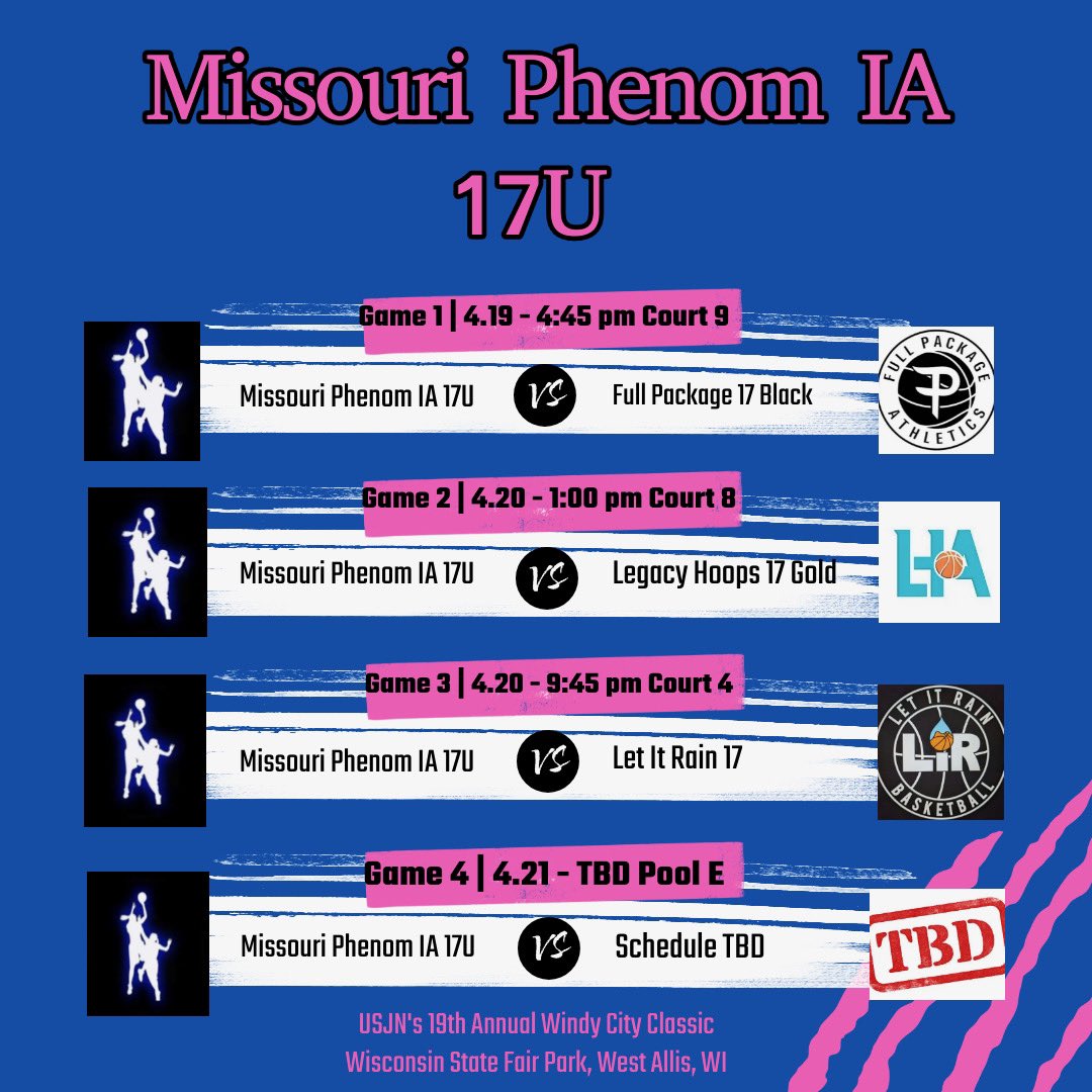 17u Nike schedule for the Windy City Challenge in Milwaukee. Come check out the talent on this team if you’re in the area!