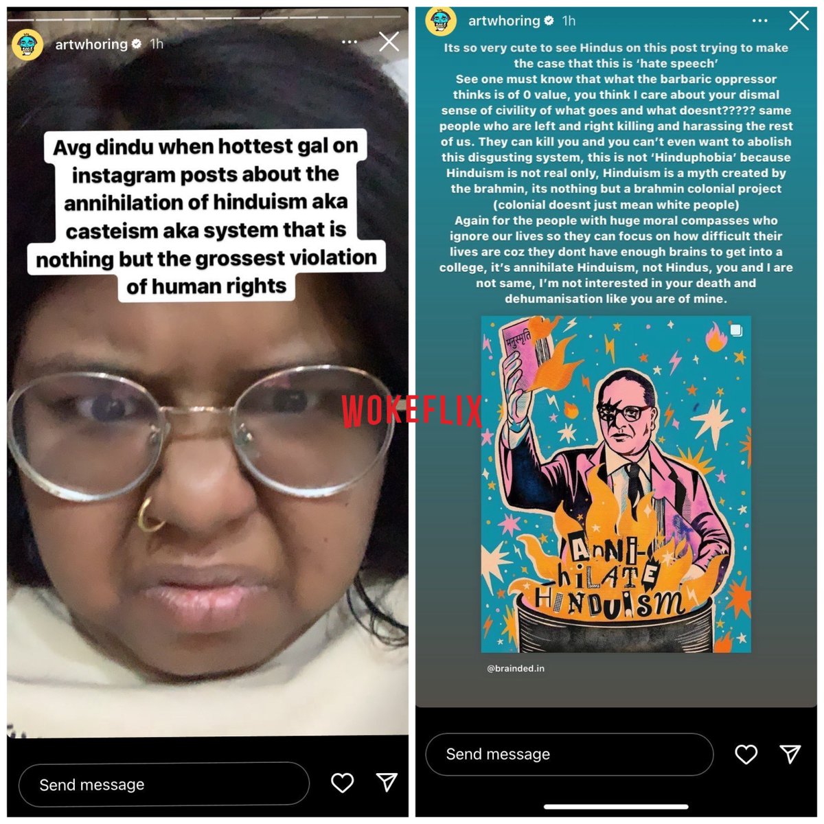 This poster was reported by us way back in Feb, 2022. @instagram decided it was ok to post this and never took any action. It was reported repeatedly but in vain. She continues to thrive on Hindu hate. Waiting for MiLords to say ‘We will rip you apart’.