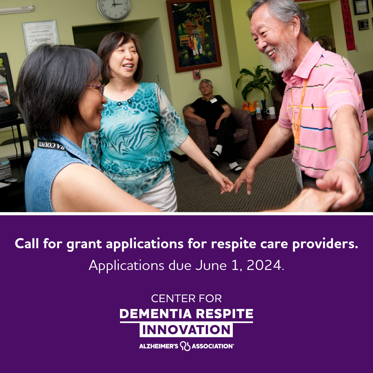 Beginning in July 2024, the Alzheimer’s Association Center for Dementia Respite Innovation will provide up to 20 grants totaling $4M annually for the next five years to respite providers to enhance respite care for dementia caregivers. Apply at alz.org/CDRI.