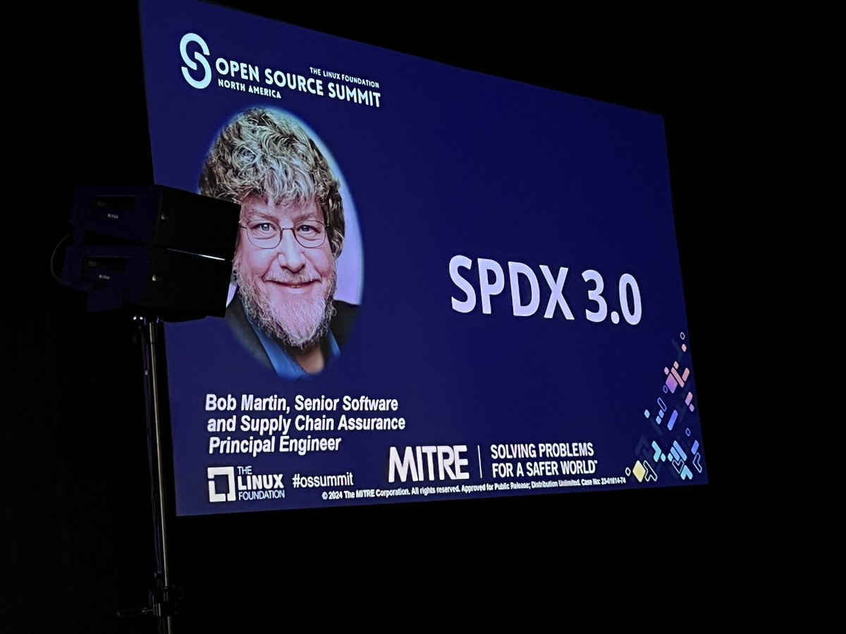 Bob Martin from MITRE announces the release of SPDX 3.0 at #ossummit! View the schedule: events.linuxfoundation.org/open-source-su… #opensource