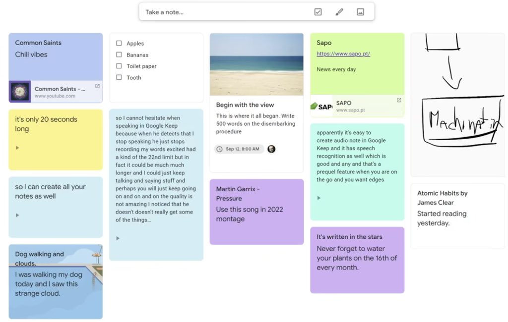 Google Keep is low key the most useful note taking app out there: - Way easy to save notes and pictures. - Masonry layout is easy to browse. - It’s free. - Natively ties into all Google products. - Can export everything into a Doc. So much easier to use than Notion for me.