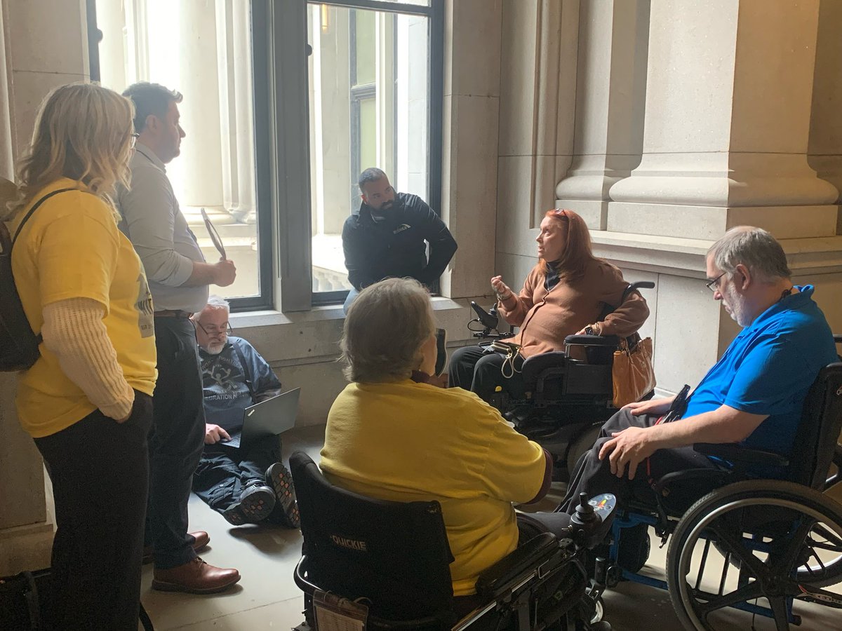 NYAIL's tweet photo. Advocates are back in the War Room at the Capitol to tell @GovKathyHochul Independent Living Centers know the CDPAP program because we helped create it by and for pwd. #SaveCDPA #NothingAboutUsWithoutUs @CaringMajority @CapitalTonight @timesunion @politicony https://t.co/DqQp5SxTg4