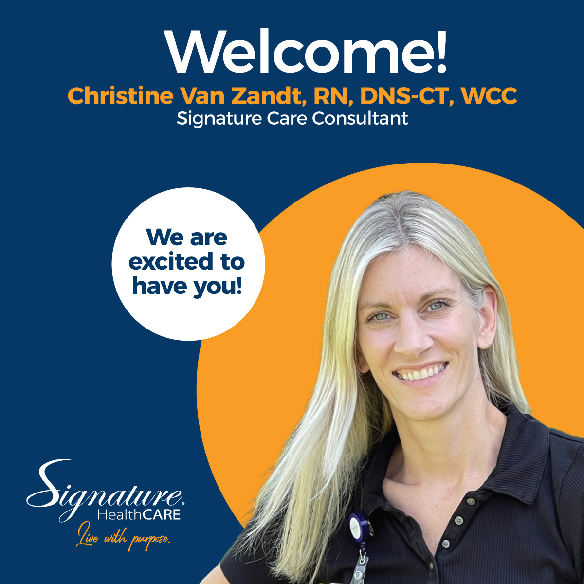 We are delighted to welcome Christine Van Zandt, RN, DNS-CT, WCC, to our Signature Team! Her unique skills and fresh perspective will undoubtedly contribute to our success. We are excited to work together to achieve great things! #JoinTheRevolution #SignatureRevolution