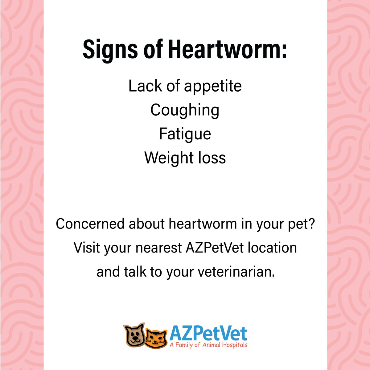 Heartworm disease can pose serious risks to your pets health, and if left untreated, can create lasting health issues.

Look below to see some quick facts about heartworms.