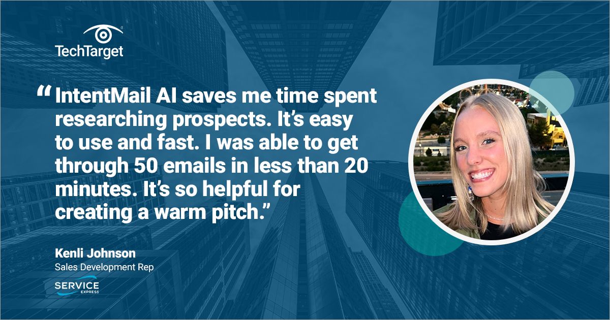 Uncover how Kenli Johnson from @ServiceExpress utilizes IntentMail AI™ to save time and optimize productivity ✅ Find out more about using #IntentMailAI to boost your results today: bit.ly/3xaSxYi #Intent #AI #b2b