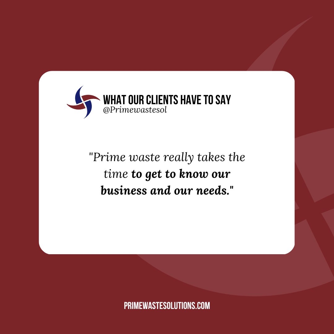 At Prime Waste Solutions, we pride ourselves on understanding your business and its unique needs. 🤝📊

Our personalized approach ensures we provide tailored waste management solutions that fit your requirements perfectly. 🌍

#WasteManagement #PersonalizedSolutions #PrimeWaste