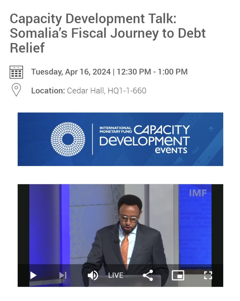 Capacity Development Talk: Somalia’s Fiscal Journey to Debt Relief ~ Live Somalia has been rebuilding since 2012, following more than 2 decades of devastating conflict. The Heavily Indebted Poor Countries (HIPC) framework provided a path for Somalia to bring external debt to…