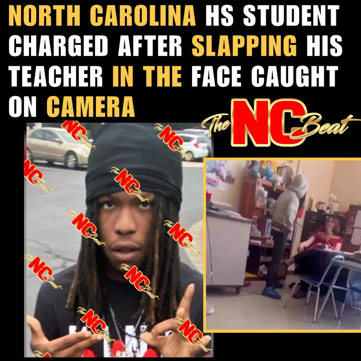 Quavo Hickman, the Parkland HS teen in Winston-Salem, who was seen on video slapping his teacher has been criminally charged for the incident. Story & video: thencbeat.com/watch-video-sh…
