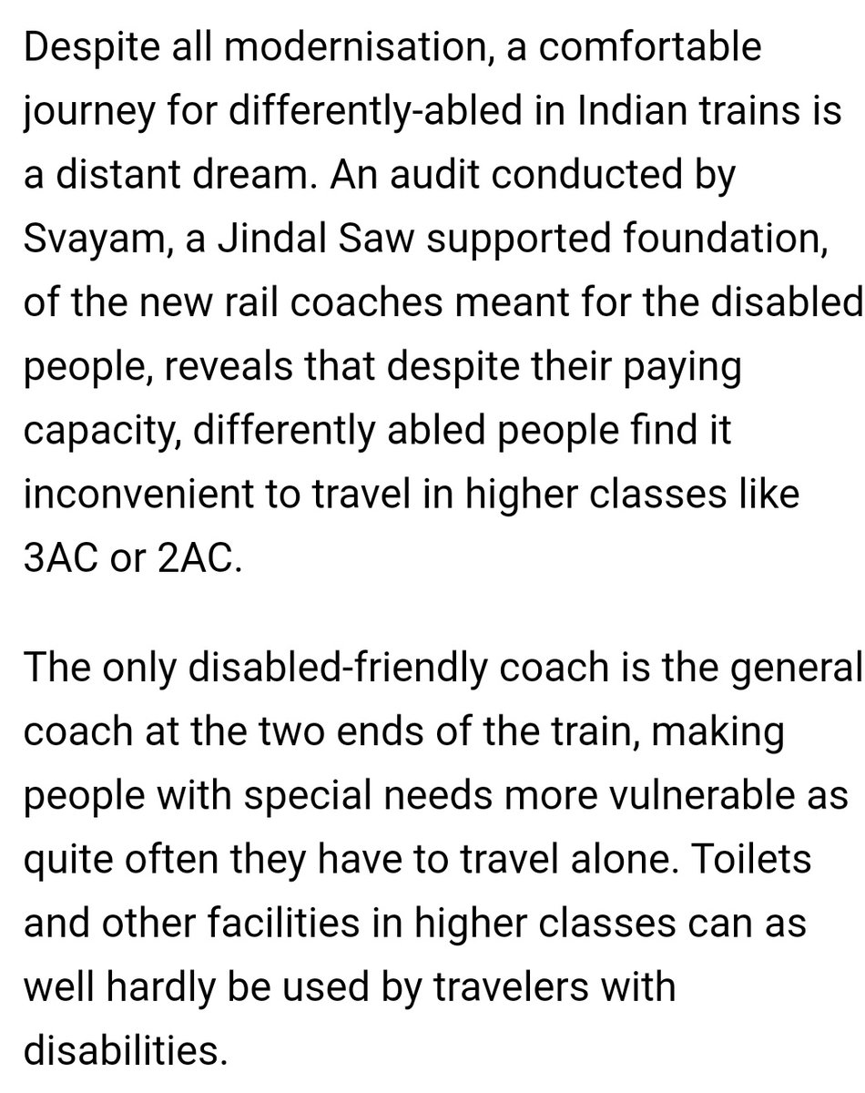 Inclusive transportation is crucial for people with disabilities. When flight tickets are too expensive or trains aren't accessible, traveling, especially for important events like exams in another state, becomes a significant challenge. @RailMinIndia @drag_org @DisabilityIndia