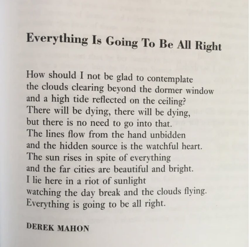 PaulaGatwood's tweet photo. “Everything is going to be alright”
By Derek Mahon
Read by Andrew Scott
#NationalPoetryMonth
#Poetry #poetrycommunity
#IrishPoets
https://t.co/o25AzPb5oK https://t.co/sXQkTxRQqq