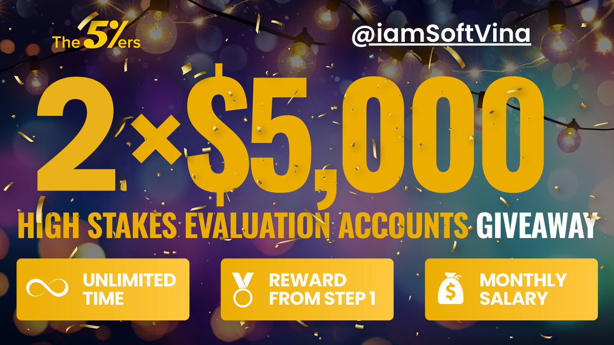 🎁 $10K GIVEAWAY ALERT 🎁 2x $5K High Stakes Accounts 👉 Follow @the5erstrading @iamSoftVina @RicotheTrader_ @online4556 @erakywilly @isaacoladipupo_ 👉 Sign up here the5ers.com/?ref=43921 Drop Proof 👉 Like, Retweet and Tag 5 Traders 👉 Vote here propfirmmatch.com/favorite-firms…