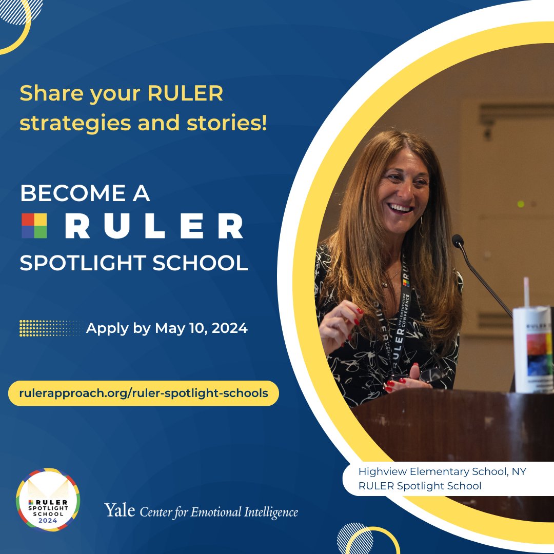 Is your school team interested in sharing their RULER success story and giving guidance to fellow RULER schools working toward similar goals? We invite you to apply to become a RULER Spotlight School! The deadline to apply is 5/10. Learn more: rulerapproach.org/ruler-spotligh…