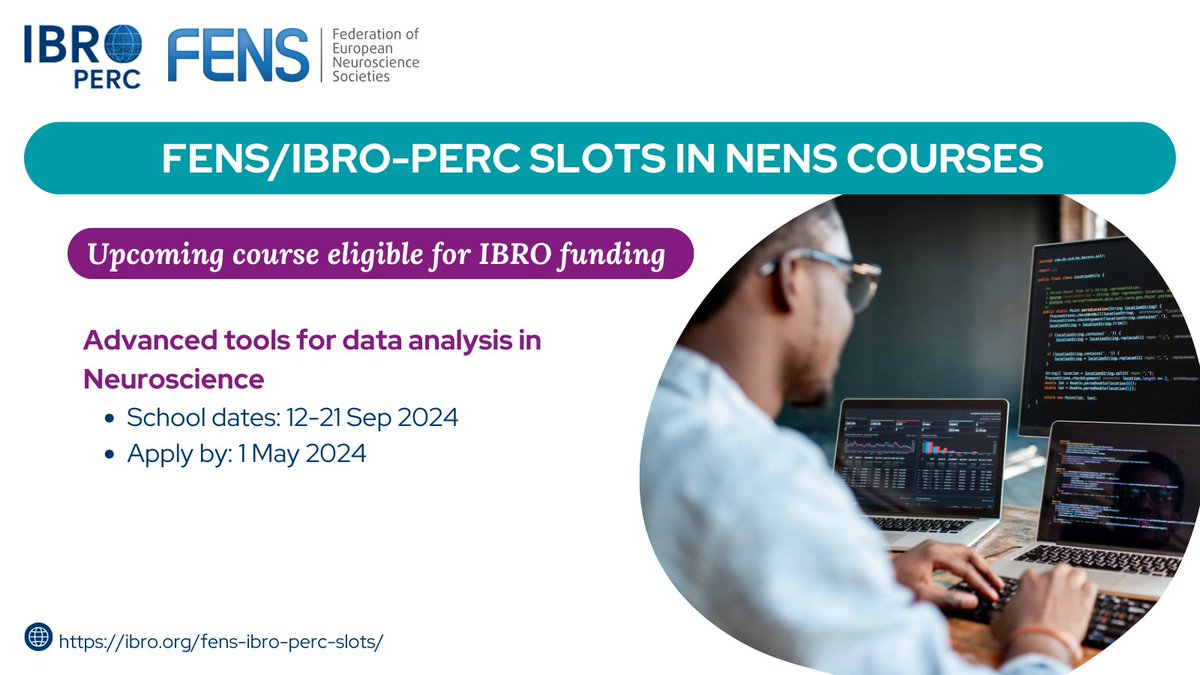 Do you want to learn more about different tools to analyze your #neuroscience data? 🧠 Apply to join this course and explore the IBRO-FENS #funding available to support your attendance! 👉 Read more: ow.ly/oeNo50Rf1Bo @FENSorg @JLLanciego