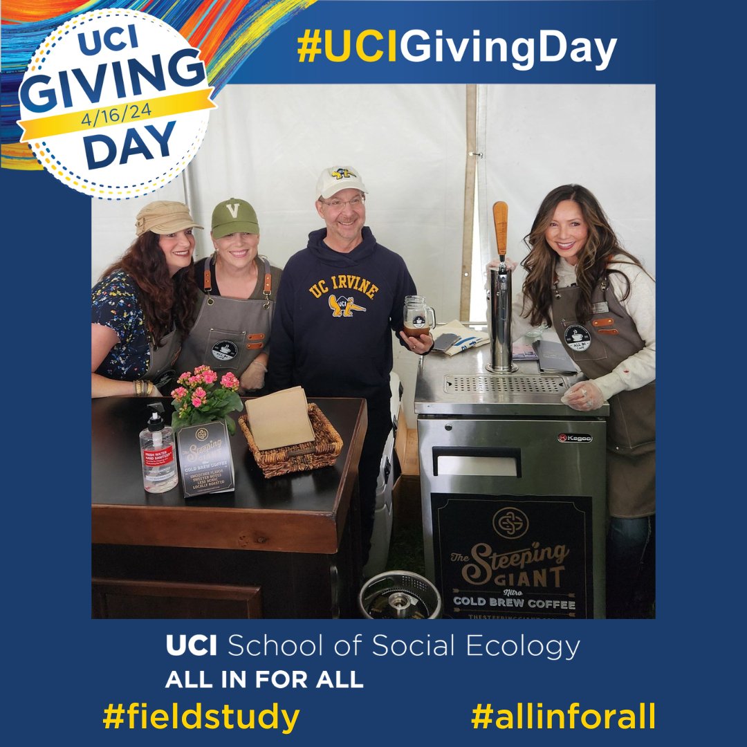 Heed @UCIrvine @Social_Ecology Dean @gouldjonb's advice: 'Today, you can skip your morning Starbucks run, stop by the #UCIGivingDay All In Café in the courtyard near SE1 from 10 a.m. to 2 p.m.' Donate any amount for a cold brew! givingday.uci.edu/socialecology #fieldstudy #allinforall