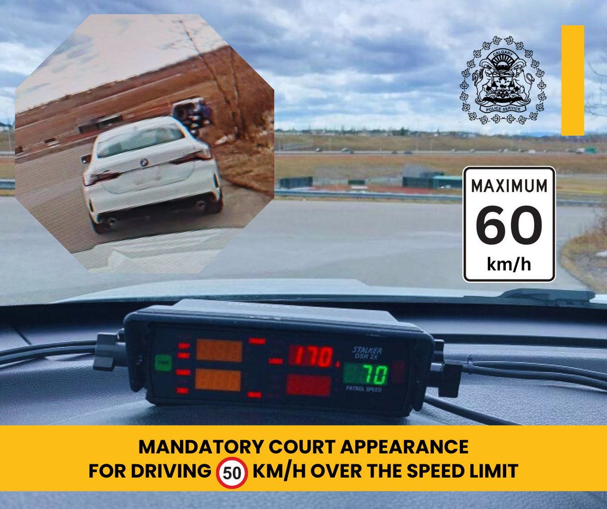 🏎️On Friday, April 12, 2024, at approx. 12:30 p.m., one of our traffic officers stopped a BMW for driving over the speed limit. 📍The vehicle was driving 170 km/h in a 60km/hr zone on 112 Avenue N.W. The driver will face a mandatory court appearance where they could receive a…