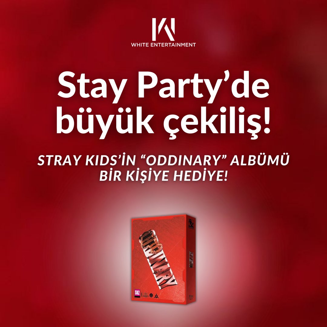 #Koreköy sponsorluğunda gerçekleşecek efsane bir çekilişe hazır mısın?
#StayParty'ye gelen şanslı bir takipçimiz #StrayKids'in '#Oddinary' albümünün sahibi olacak!
Hemen @biletino_com'dan biletini kap, şanslı kişi sen ol!
#WhiteEntertainment #Stay #Kpop #Kore #Dans #Müzik