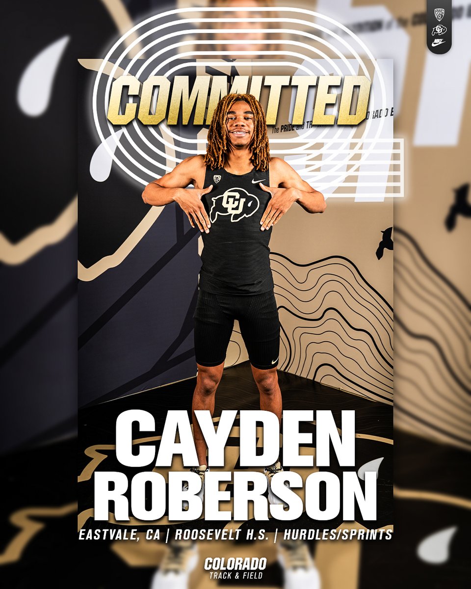 Welcome to the Buff family, @_c4yden (Cayden Roberson)! 🎉 Cayden hails  from Eastvale, California, and took third place in the 300H at the CIF  State Championships in 2023. This two-sport athlete will be joining us  as a sprinter/hurdler for the Buffaloes. Let's give Cayden a