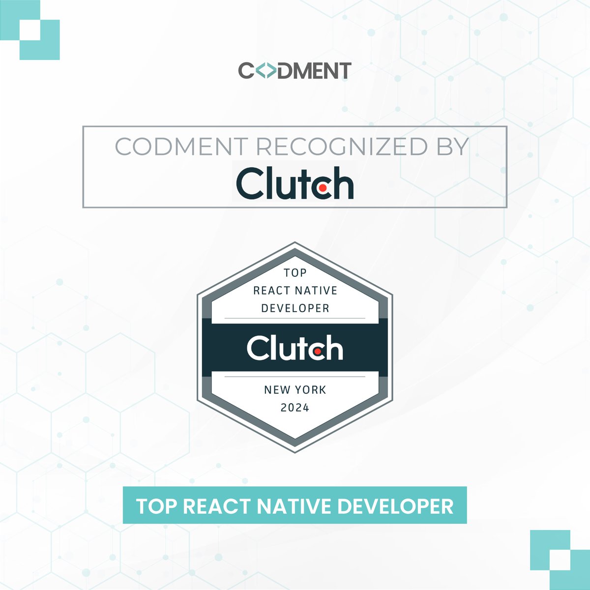 codment's tweet image. We're thrilled to announce that Codment has been recognized by @clutch_co as one of the Top React Native Developers!
Thank you to our amazing team for their hard work and commitment to excellence!
#AppDevelopment #application #TopReactNativeDevelopers #ClutchRecognition