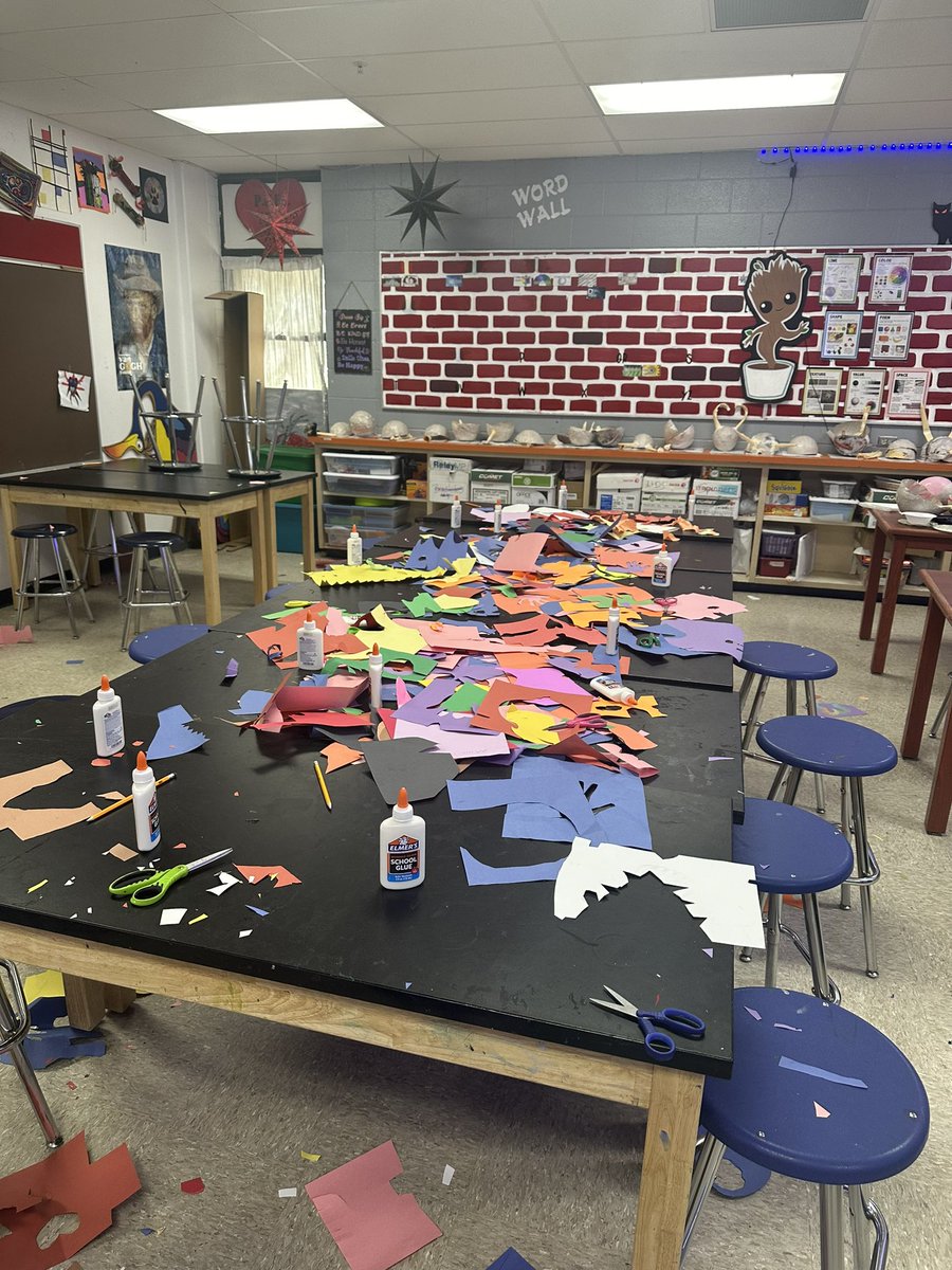 Love my messy art room! Kinder chaotic success! Part of the process. #Artheals #HenryMatisse #GoodVibesOnly <a href="/PHES_IYoungs/">Irene Youngs</a> <a href="/YISDFineArts/">YsletaISD Fine Arts</a> <a href="/PebbleHillsES/">Pebble Hills ES</a>