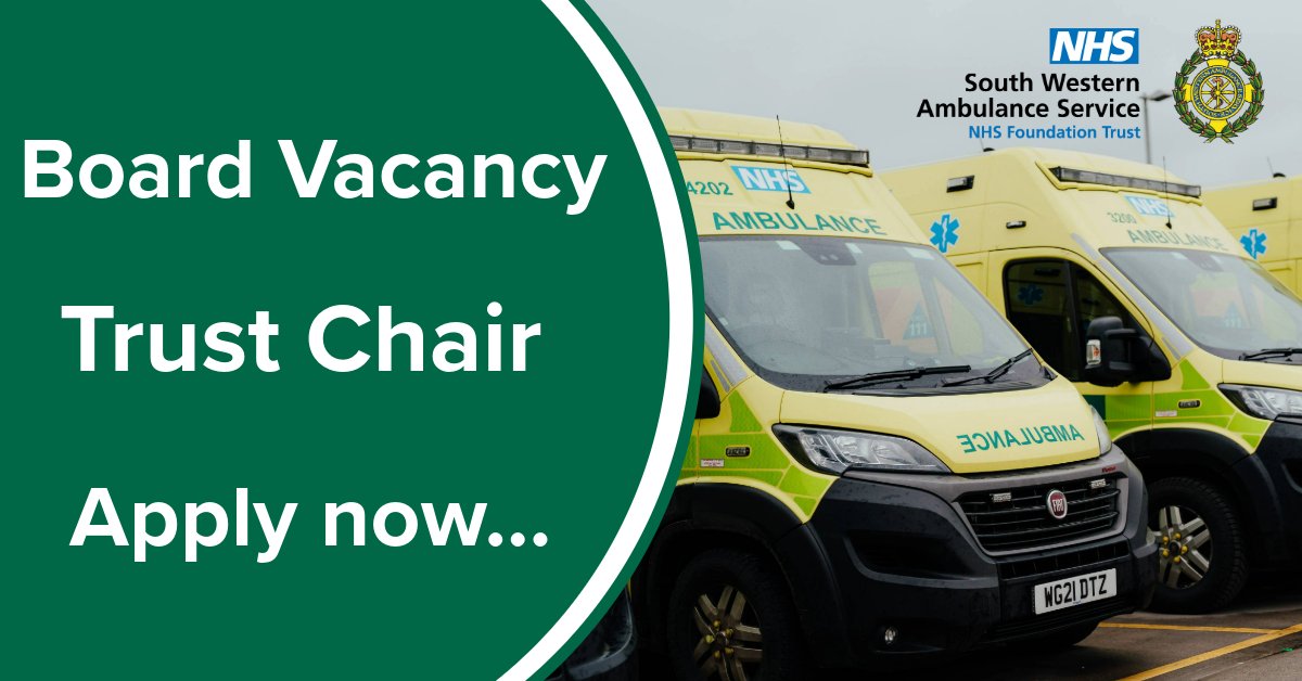 🚨 Exciting opportunity to join #TeamSWASFT as Trust Chair. A unique role in leading the Board of Directors and Council of Governors where you will work closely with the Chief Executive to ensure the population we serve receives the best possible care. ▶️jobs.nhs.uk/candidate/joba…