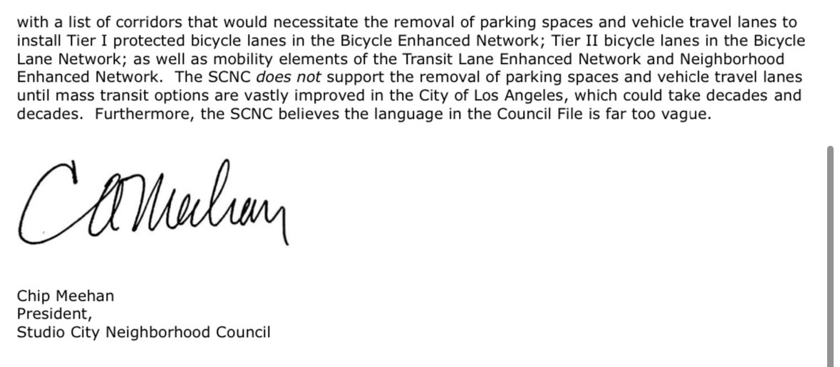 The @StudioCityNC opposes removal of any parking or travel lanes in order to implement Measure HLA until “decades and decades” from now.