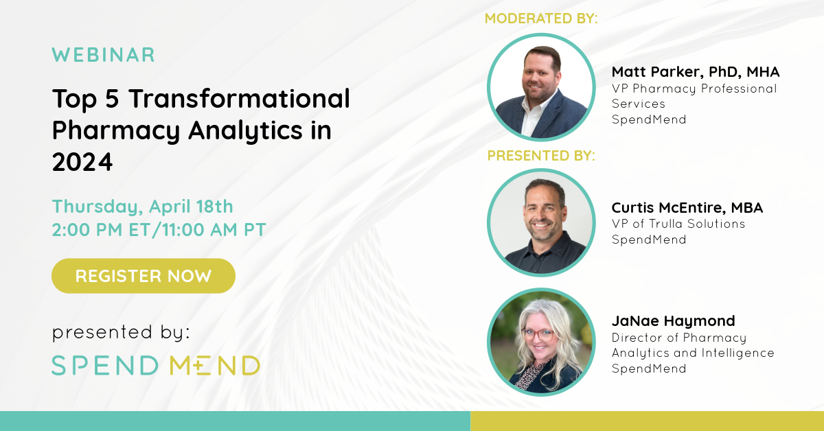 SpendMendRx's tweet photo. Join us for our upcoming webinar, "Top 5 Transformational Pharmacy Analytics in 2024," presented by 
Curtis McEntire and JaNae Haymond. Moderation By Matt Parker.
Register here: https://t.co/g8zMveenCC https://t.co/jIYaT6NLEt