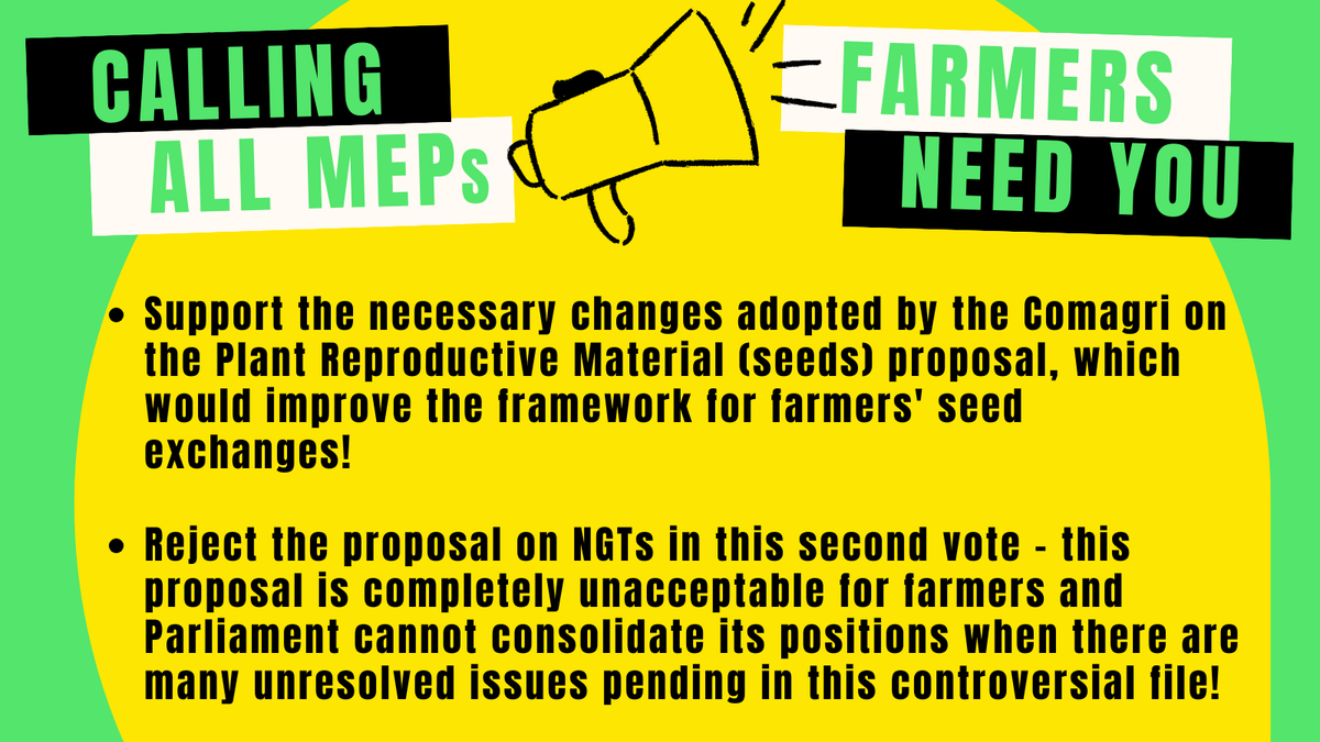 Two very important votes for farmers' rights on seeds are coming up next week in the @Europarl_EN plenary. Today, ECVC sent MEPs a letter asking them to help protect the rights of farmers in these votes! 👇 Read more in the letter: eurovia.org/news/open-lett…