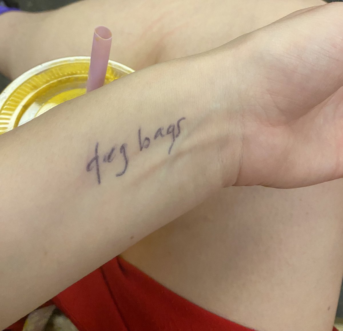 I wrote a reminder to pick up dog bags on my wrist and someone on the train just asked what my 'tattoo means.'💀