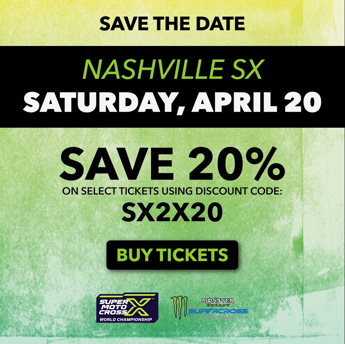 We have a weekend off from GNCC Racing so if you are heading to @supercrosslive in Nashville use this code 🏁 Save 20% on select tickets using code: SX2X20 🎟️ #SupercrossLIVE #SMX #GNCCRacing