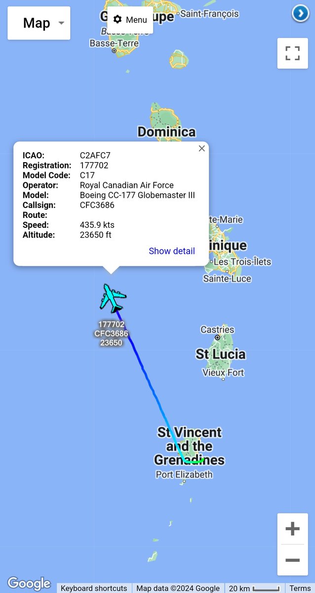 #RCAF 🇨🇦 - CC-177 Globemaster III - 177702 - #CFC3686 Departed Argyle Intl Airport, Saint Vincent and the Grenadines 🇻🇨 & Routing To CFB Trenton 🇨🇦. 177702 Departed CYTR On 12th April As #CFC3686 & Routed: Gowen Field ANGB 🇺🇸 -> Toluca International Airport 🇲🇽 -> TVSA 🇻🇨