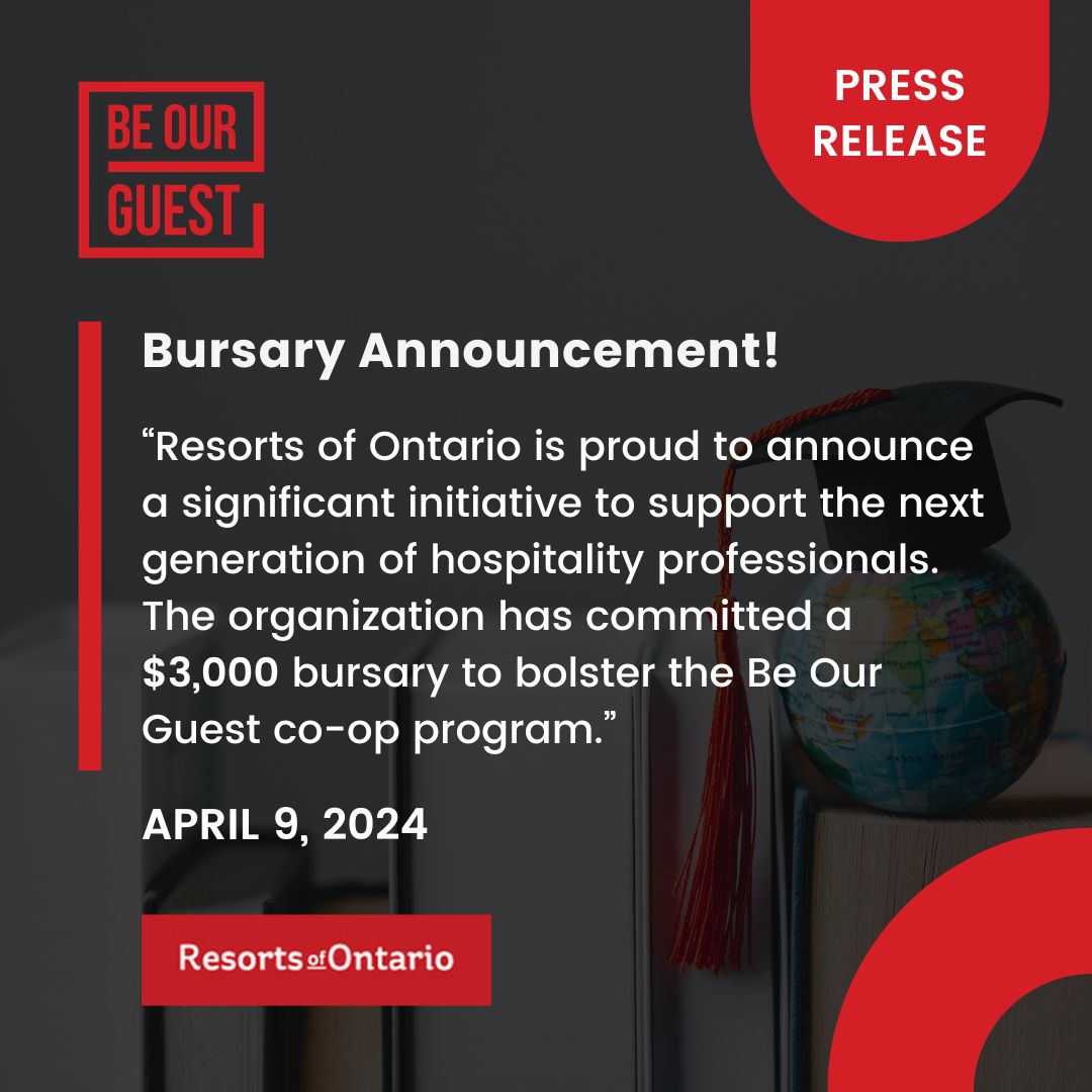 The Be Our Guest Program is excited to announce an exciting collaboration with Resorts of Ontario as they support the next generation of hospitality professionals. 

#hospitality #beourguestprogram #bursary #OHI #students #TDSB #SCDSB #YRDSB #ORHMA