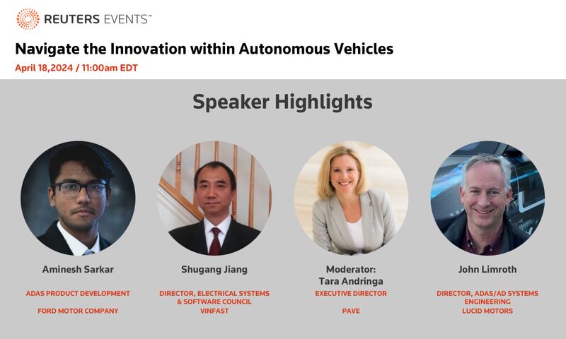 Tune in tomorrow for a @Reuters panel on AV innovation moderated by Tara Andringa! Register here: events.reutersevents.com/automotive/aut…