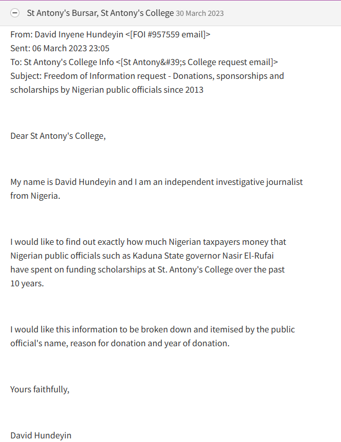 DavidHundeyin's tweet photo. I can help them with at least one transaction.

With a quarter of a million out of school children in Kaduna, @elrufai spent £92,000 sponsoring @UniofOxford, which coincidentally made him chair of its African Studies Centre's international advisory board.
https://t.co/KND4EOMeeD https://t.co/WGspvMAab9