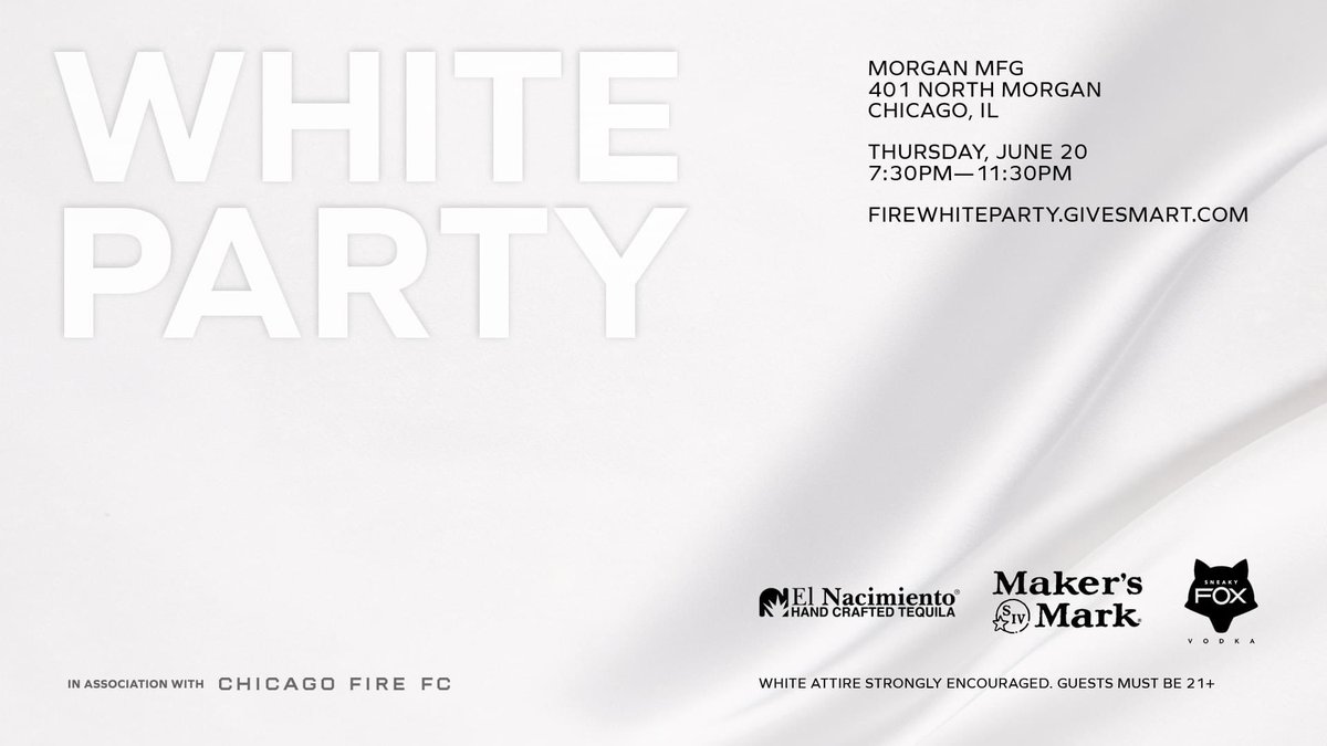 Tickets are on sale now for the hottest party of the summer! Join us for the 2024 @ChicagoFire White Party for music, dancing, food, cocktails, and more! All proceeds will benefit the Chicago Fire Foundation 🤍 🎟: firewhiteparty.givesmart.com