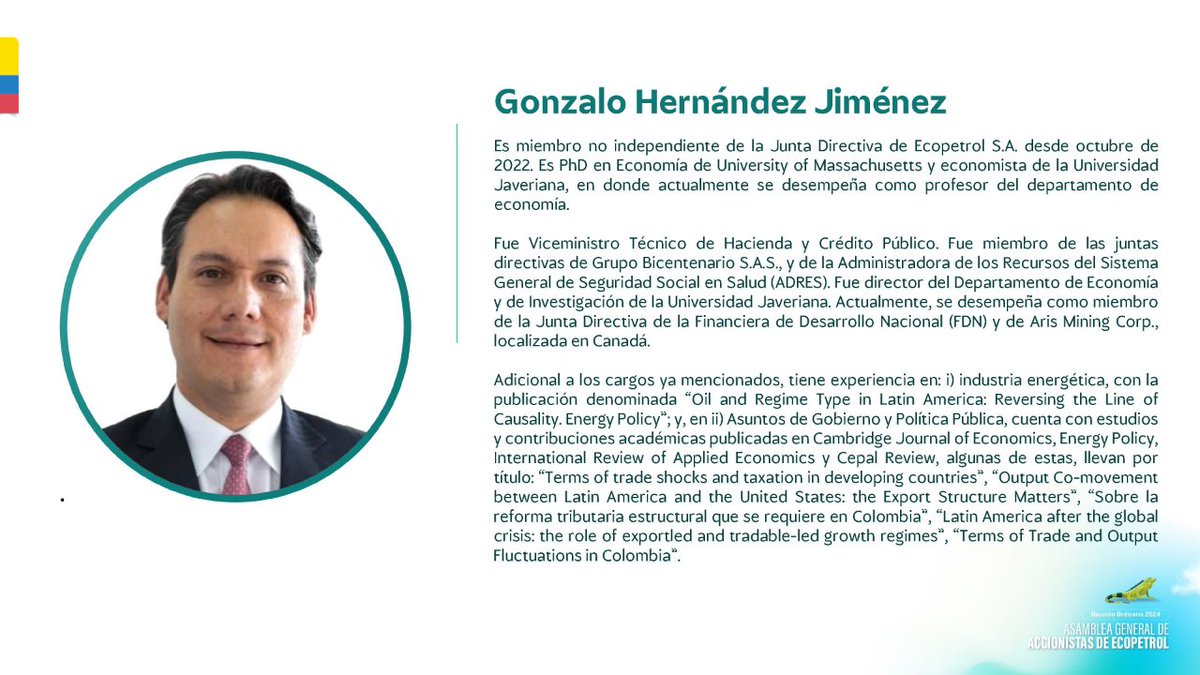 #OrgulloJaveriano | El economista javeriano @G_HernandezJi, quien es profesor de @FCEAJaveriana, fue nombrado miembro de la Junta Directiva de @Ecopetrol_SA. Le deseamos muchos éxitos en su gestión.