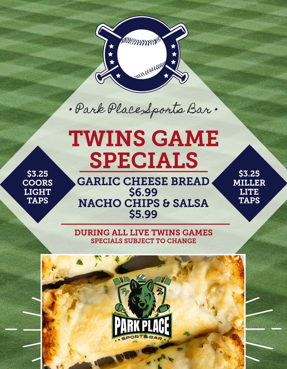 Join us for the ⚾TWINS vs ORIOLES⚾ game today and enjoy beer & food specials while cheering on your team! Don't miss out on the action – see you here! #ParkPlaceSportsBar #TwinsVsOrioles #SportsBarSpecials #BeerAndFood #GameDayExperience