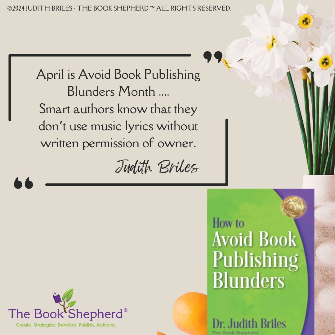 JudithBriles's tweet photo. April is Avoid Book Publishing Blunders Month .... Smart authors know that they don’t use music lyrics without written permission of owner.
https://t.co/iFdrtQDqKX
#JudithBriles #Publishing #Wednesday #SmartAuthors #BookPublishing #Authors #PublishingTips #WritersLift https://t.co/RAy4kXOkIw