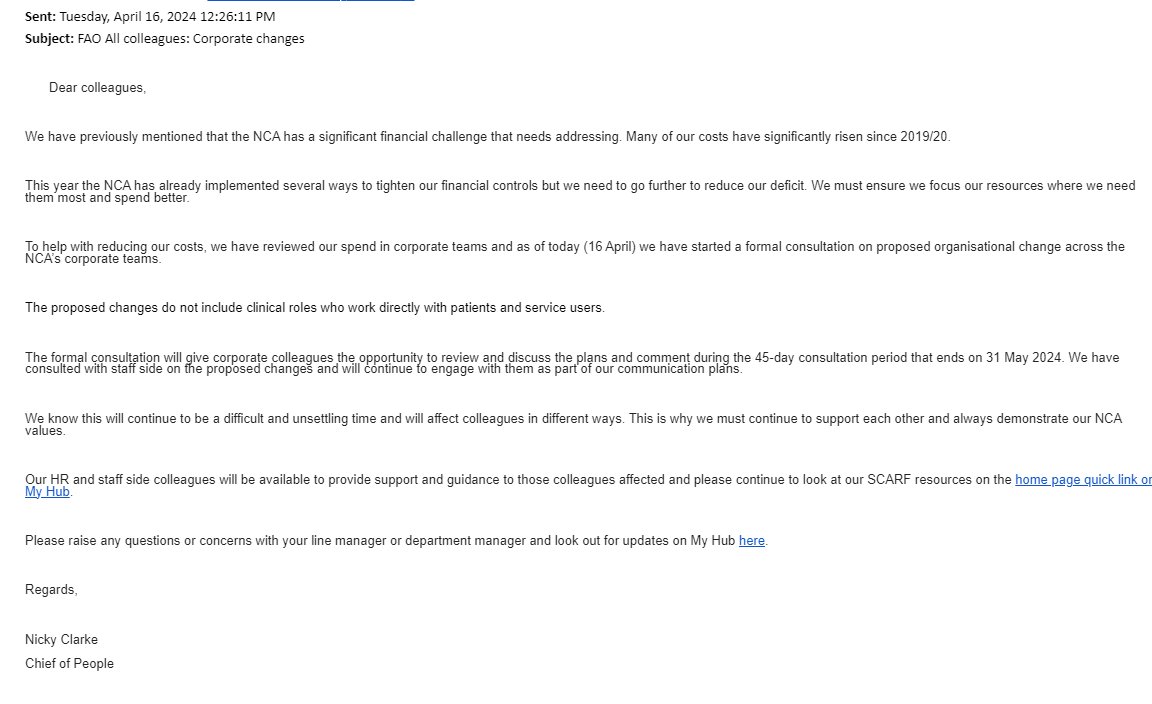 🚨 NEW: Jobs to go at Manchester's @NCAlliance_NHS. Message to staff says significant financial challenge needs addressing. Clinical roles working directly with patients and service users are not included it says: